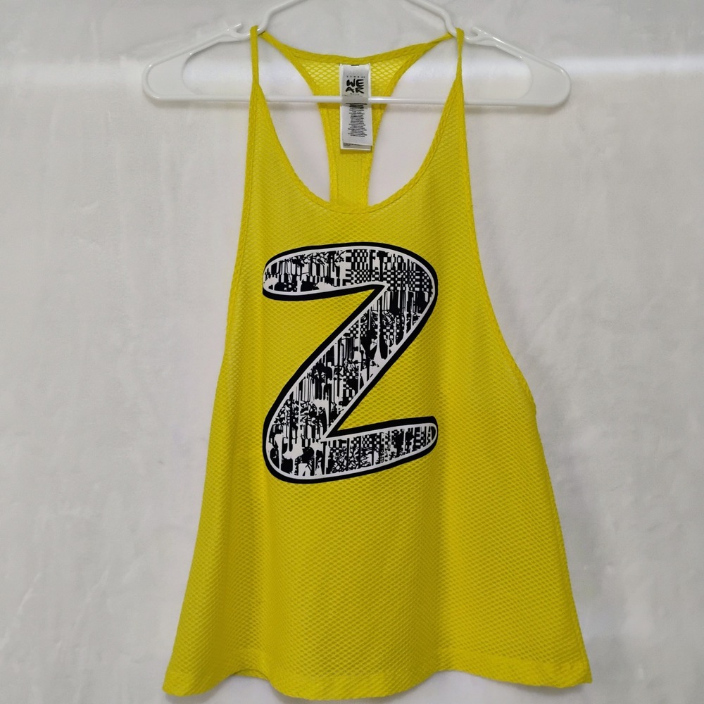 Zumba Wear Spicy Neon Yellow Mesh Racerback Tank Top Size Small Graphic Z V